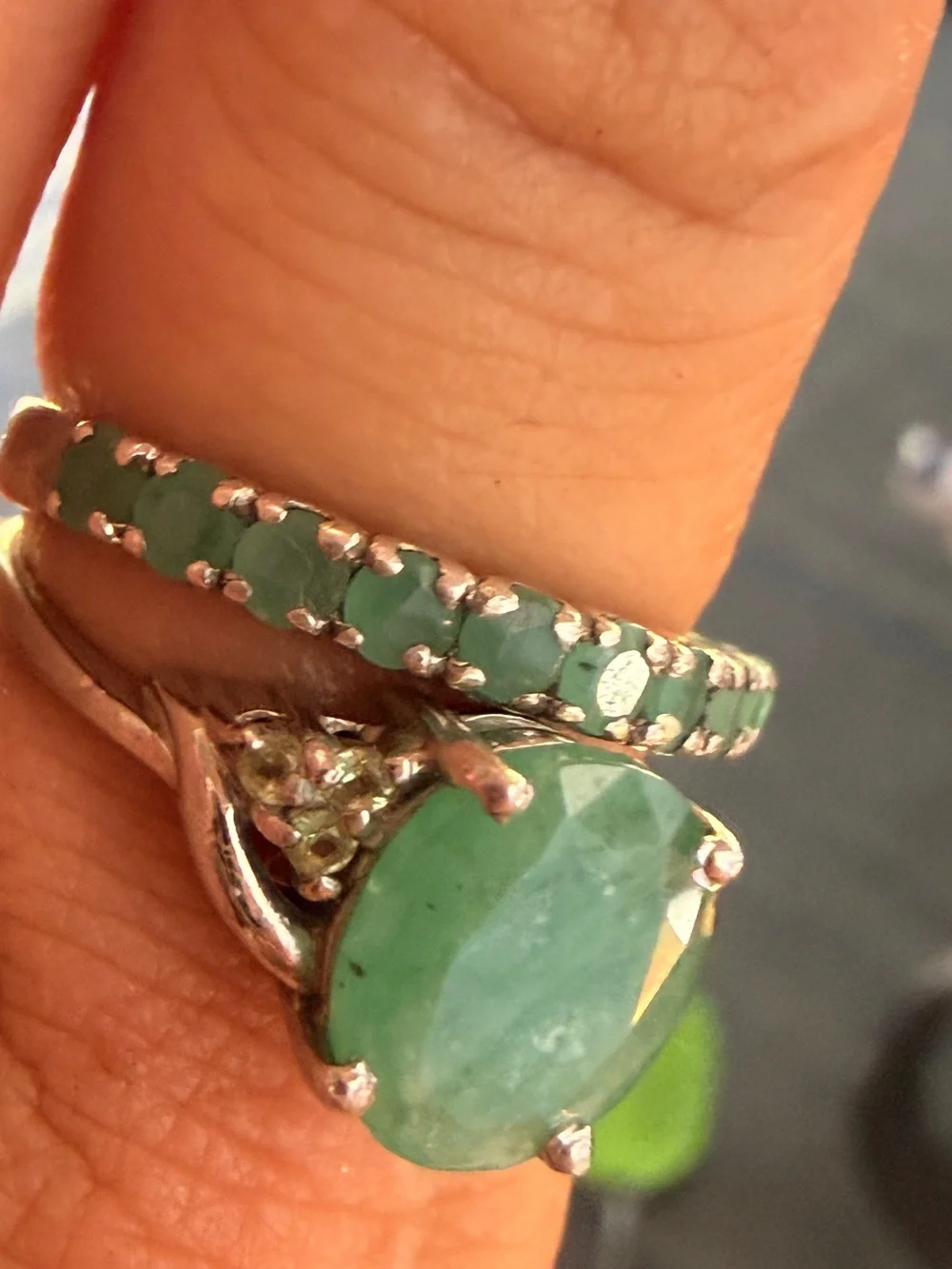 Natural Earth Mined Green Emerald Ring with Emerald band Sz8